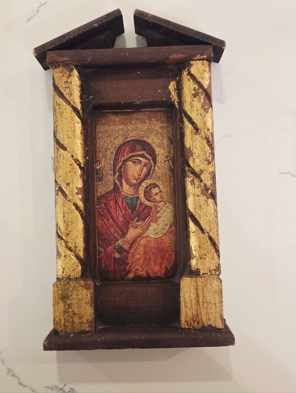 ORTHODOX Christian WOOD Niche Arch Gilt Painting Madonna and Child